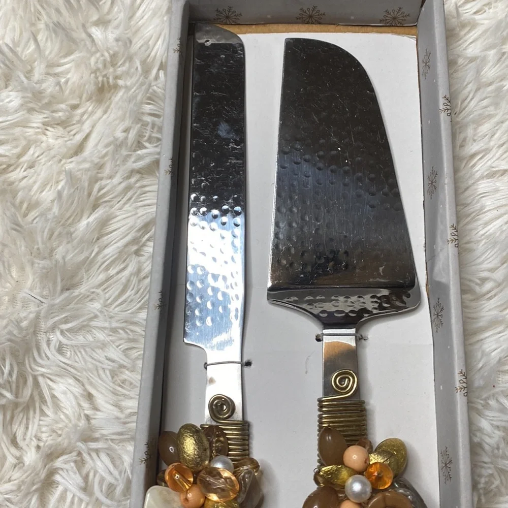 Tiramisu Gold Yellow Jewel Stone Encrusted 2 Piece Serving Piece Set